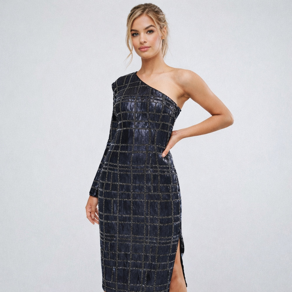 NEW NWT Misha Collection Angela Beaded One Shoulder Dress | Size 4